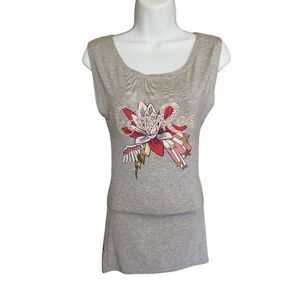 Ecko Red Womens Tank S Rhinestone Floral Chic Y2K Streetwear Gray Hip Hop top